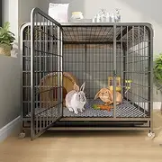 Rabbit Hutch on Wheels Indoor, with Deep Pull-Out Trays and Mobile Pulley, Guinea Pig Cage Metal Wire Netting Villa, Small Animals House for Ferret, Chinchilla, Hedgehog (Color : Black, Size : Bold