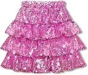 [WELAKEN] Sparkle Sequin Skirt for Girls Kids Elastic Waist Three Layer Ruffle Skirt