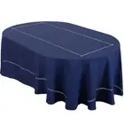 Solid Color Double Hemstitched Dining Tablecloth (Navy Blue, Oval 60x84 inches)