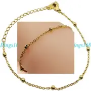 Real 18K Gold Filled Tarnish-Free Nickel-Free Thin Bead Cable Chain Bracelet P5H