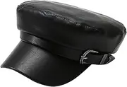 [Felice Ann] Women Animal Pattern Buckle Newsboy Cap Visor Flat Top Sailor Fiddler Bakerboy Hat Army Cap