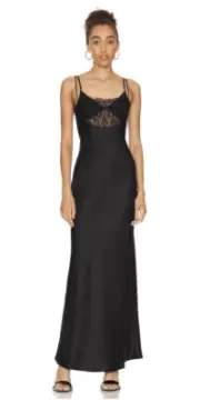Bec and Bridge Scarlett Maxi Dress In Black Size US 12 Sleeveless Satin Lace