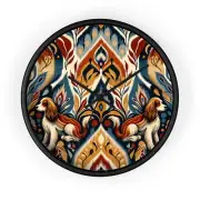Home Decor Wall Clock Ikat Cocker Spaniel Abstract Pattern Vibrant