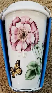 Lenox Butterfly Meadow Travel Mug Flowers Butterfly Thermal 10 oz Cup
