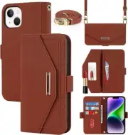 Crossbody Wallet Case for iPhone 14 Plus Case (6.7") Flip Cover Magnetic Leather