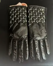 Juicy Couture Sheens Gloves Black fox Lether / One Size Touch Screen Compatible