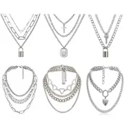 Nevenka Set of 6 Punk Multilayer Pendants Necklace for Women Teen Girls-B