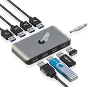 USB 3.0 KVM Switch Selector for 4 Computers - Aluminum USB Switcher Keyboard and Mouse Adapter with One-Button Switch Superspeed USB Hub for Printer/Scanner, 4 USB Cable &1 Charging Cable Included