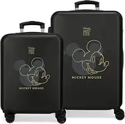 [Disney] Mickey Outline Black Suitcase Set 55/65cm Rigid ABS Combination Lock 91L 6kg 4 Double Wheels Black Luggage Set, Black, Suitcase Set