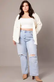 White Knit Cardigan Longline Chenille
