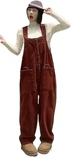 [YiKeGuiHuaShu] Lazy Casual Japanese Suspender Wide Leg Pants for Women Autumn and Winter Retro Corduroy Overalls Jumpsuit