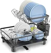 MZDMY Dish Drying Rack,Stainless Steel Proof Large 2 Tier Stainless Steel Dish Racks for Kitchen Counter with Cutlery & Cup Holder & Drainboard