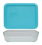 Pyrex (1) 7210 3-Cup Glass Dish & (1) 7210-PC Surf Blue Lid