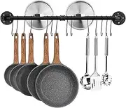Toplife 80 cm Pot Rack, Kitchen Wall Mounted Detachable Pan Lid Utensils Organizer Hanging Rail with 14 Hooks, Black