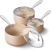 1+2+3QT Nonstick Saucepan Set with Lids, Small Pot Set, 1+2+3QT, Cream