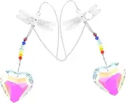 LALAFINA 2pcs Crystal Dragonfly Pendants with Heart Chain Elegant Hanging Ornaments for Windows Weddings and Garden Decor Versatile Home Lamp Pendant Beads