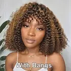 Highlight Wig With Curly Bangs Short Curly No Lace Human Hair Wigs For Lady