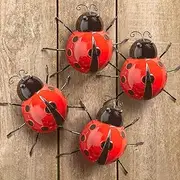 Metal Ladybugs Garden Wall Art Decor Cute Handmade Ladybugs for Christmas Backyard Garden Lawn Porch Outdoor Decoration with Red and Black Spots Easy Hanging Yard Wall Ornament Set of 4