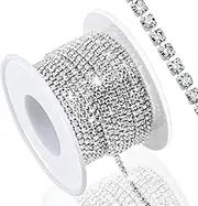 Dowarm 10 Yards 2MM Crystal Rhinestone Close Chain Trim for Sewing Crocs Shoes Clothes Cups, SS6 Claw Rhinestone Chain for Craft Jewelry Wedding Bouquet DIY Decoration, Silver