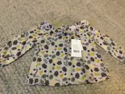 PUMPKIN PATCH long sleeve smock top BNWT grey with pattern size 6-12mths