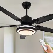 52" Industrial Metal 5 Blades Ceiling Fan Remote Chandelier w/ 3-Color LED Light
