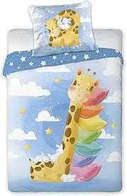 Arle-Living 3-Piece Baby Children's Bed Linen Set - 100 x 135 cm + 40 x 60 cm + 1 Fitted Sheet in White 60 x 120-70 x 140 cm - 100% Cotton (Giraffe)
