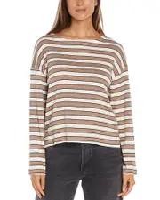 Three Dots Rumi Striped Boat Neck Top