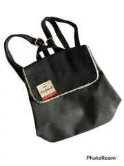New Mini Backpack Fur lined Faux Leather Snap Button Black Cute Bag Kids Girls