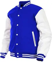 [Deckra] Men's Varsity Jacket Genuine Leather Sleeve and Wool Blend Letterman Boys College Varsity Jackets XXS-5XL