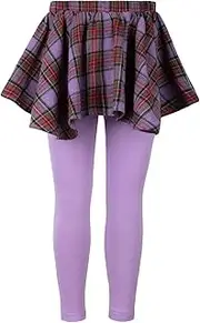 [WELAKEN] Girls Plaid Skirted Leggings – Kids Tartan Skirt with Stretch Leggings and Elastic Waistband