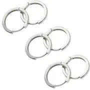 3 Pair Silver Rhodium Huggie Hoop Square Hinged Sleeper Earrings Non-allergenic