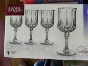 Cristal D'Arques Longchamp Crystal Wine Goblet Glass Diamond Cut - Box Of Four
