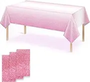 OQOQ Gradient Dots Plastic Tablecloth(3 Pack, Pink and White) - 54x108 Inches Disposable Pink Table Cloth Party Decorations for Birthday Gender Reveal Princess Girls Baby Shower Party Supplies