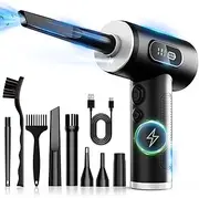 FRESMOL Electric Air Duster-3 Gear Adjustable 100000RPM, Rechargeable Cordless Air Blower with LED Light, Replaces Compressed Air Cans (Black)