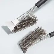 Grill Brush Scraper, Extra Strong BBQ Cleaner Accessories, Safe Wire Bristles Barbecue Triple Scrubbers Cleaning Brush，Universal Fit BBQ Cleaner Accessories for All Grates.