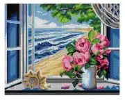 "Window with sea View" Printed Canvas for Cross Stitch Tapestry Gobelin 3028