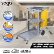 SOGA 3 Tier Janitor Cleaning Waste Cart Trolley and Waterproof Bag with Lid Gray