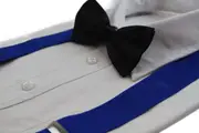 Mens Blue 100Cm Wide Suspenders & Black Bow Tie Set