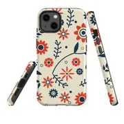 For Apple iPhone 13 Case, Armour Back Cover, Orange And Blue Flowers