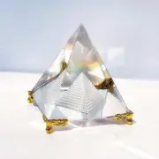 Lertenys Crystal Pyramid Prism, Feng Shui Crafts Meditation Crystal with Gold Stand