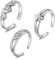 [Philip Jones] Set of Three Silver Plated Toe Rings Created with Zircondia® Crystals, Silver Plated, Zircondia® Crystal