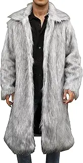 [Zylphorix] Men's Square Collar Faux Fur Long Overcoat Open Front Classy Cozy Fluffy Jacket Winter Thicken Warm Outerwear