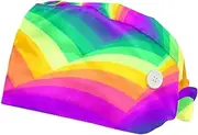 [WOSHJIUK] Working Hat 2 Pack Scrub Caps for Women,Fantasy Rainbow Swirl,Tie Back Cap Adjustable Scrub Hat