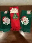 Lot Of 3 Vintage Pink Cecil Saydah Co. Christmas Tree & Santa Fingertip Towels