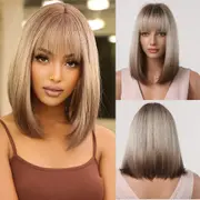 Brown Blonde Ombre Short Bob Wig With Bangs