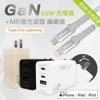 在飛比找森森購物網優惠-WELLY 65W氮化鎵GaN 極速充電器三孔輸出+MFi原