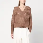 [Brunello Cucinelli] Brown sparkling mesh sweater S Beige