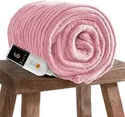 GOTCOZY Heated Blanket Electric Throw - Ribbed Faux Fur Electric Blanket 130x160cm Heating Blanket with 9 Time Settings & 10 Heat Settings,Overheat Protection Machine Washable(Pink)