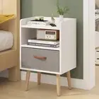 Ufurniture Bedside Table Fabric Storage Drawers Shelfs White Side End Tables