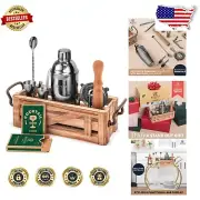 Stainless Steel Mixology Bartender Kit with Elegant Holder - 25 Cocktail Cards